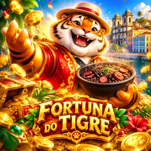 Tela do jogo Fortune Tiger com o tigre da fortuna e rolos dourados